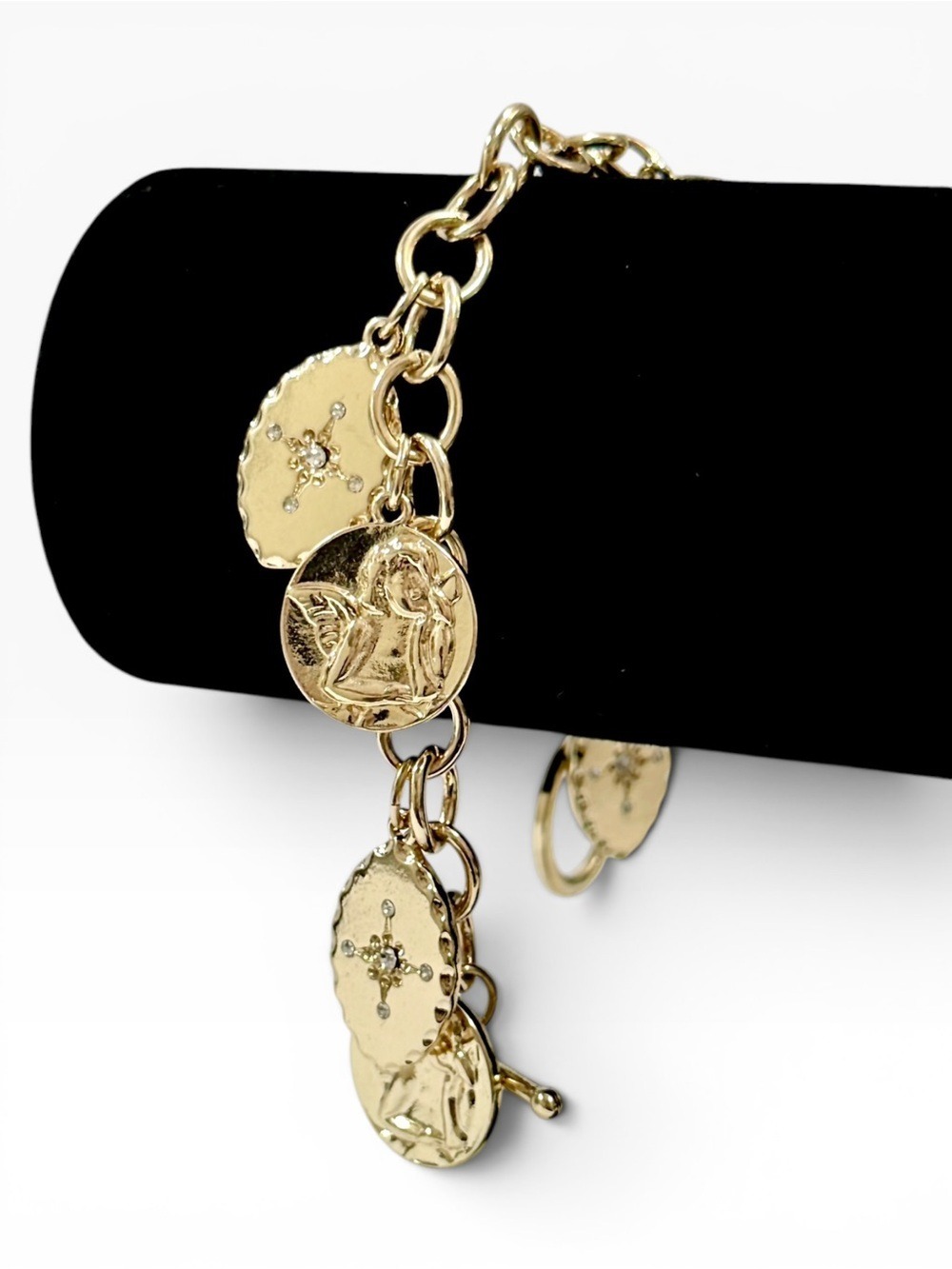Neiman Marcus | Lee Angel Gold Angel & Cross Charm Bracelet NWT - Picture 3 of 7